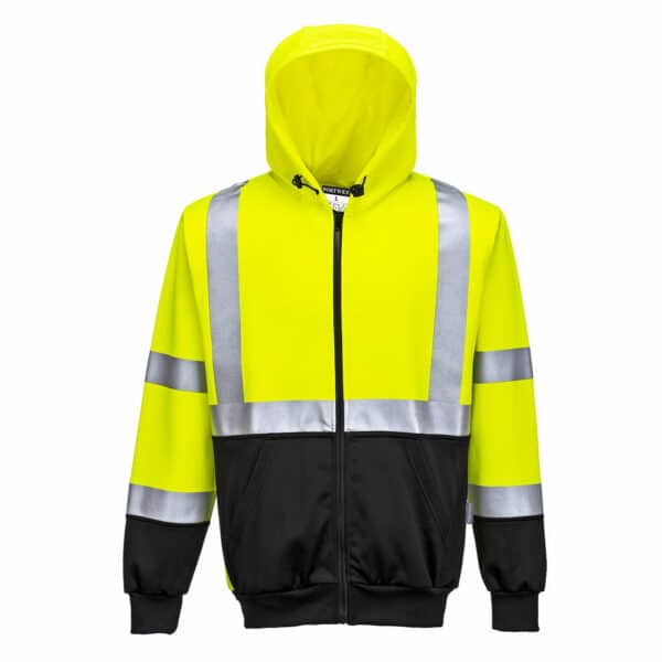 Portwest B315YBRL Hi-Vis Hoodie with zip Yellow Black