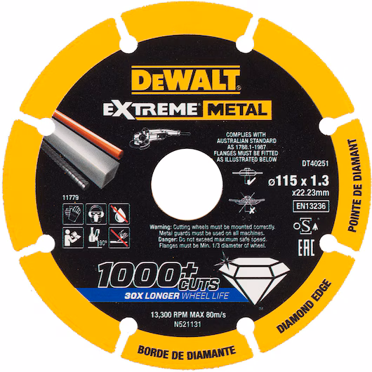 1000+ cuts : Extreme Diamond Edge is made with metal cutting diamonds bonded to the wheel's surface using a proprietary technologyIncreased safety : Extreme Diamond Edge is made from solid steel that greatly reduces the risk of breakageNo shelf life : Unlike bonded abrasives, Extreme Diamond Edge will not expire, as long as it is stored in proper conditions