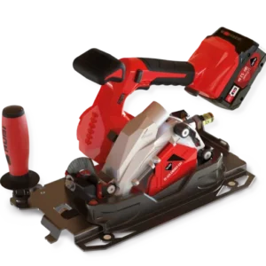 Designed for cutting large-format ceramic, tile, natural stone and sintered stone Suitable for both dry and wet cutting 18V CAS cordless system with 5.2Ah battery compatibility Brushless motor for durability, low maintenance and consistent performance 5-speed settings from 5,000 to 8,500 rpm Tilting head from 0° to 45° for straight, mitre and groove cuts Combined water feed and dust extraction system Compatible with Ø125 mm and Ø115 mm cutting discs Maximum cutting depth: 22 mm straight / 15 mm mitre with Ø125 mm disc Ergonomic bi-material main handle with secondary handle Up to 10 m cutting capacity per charge on 10 mm porcelain tile at high speed
