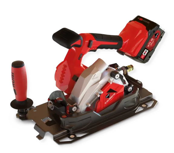 Designed for cutting large-format ceramic, tile, natural stone and sintered stone Suitable for both dry and wet cutting 18V CAS cordless system with 5.2Ah battery compatibility Brushless motor for durability, low maintenance and consistent performance 5-speed settings from 5,000 to 8,500 rpm Tilting head from 0° to 45° for straight, mitre and groove cuts Combined water feed and dust extraction system Compatible with Ø125 mm and Ø115 mm cutting discs Maximum cutting depth: 22 mm straight / 15 mm mitre with Ø125 mm disc Ergonomic bi-material main handle with secondary handle Up to 10 m cutting capacity per charge on 10 mm porcelain tile at high speed
