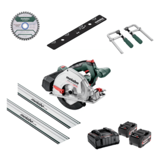 Metabo MKS18LTX58kit Circular Saw Kit batteries x2, Guide rails x 2, Clamps, saw blade tool bag, connector